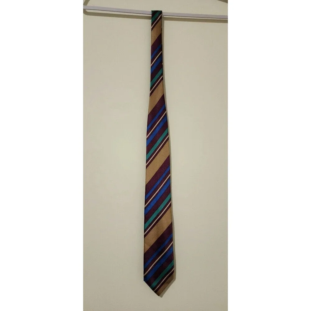 Gianfranco Ferre Italy Mens Silk Tie Beige Red Blue Green Striped Logo 3x55 Neck